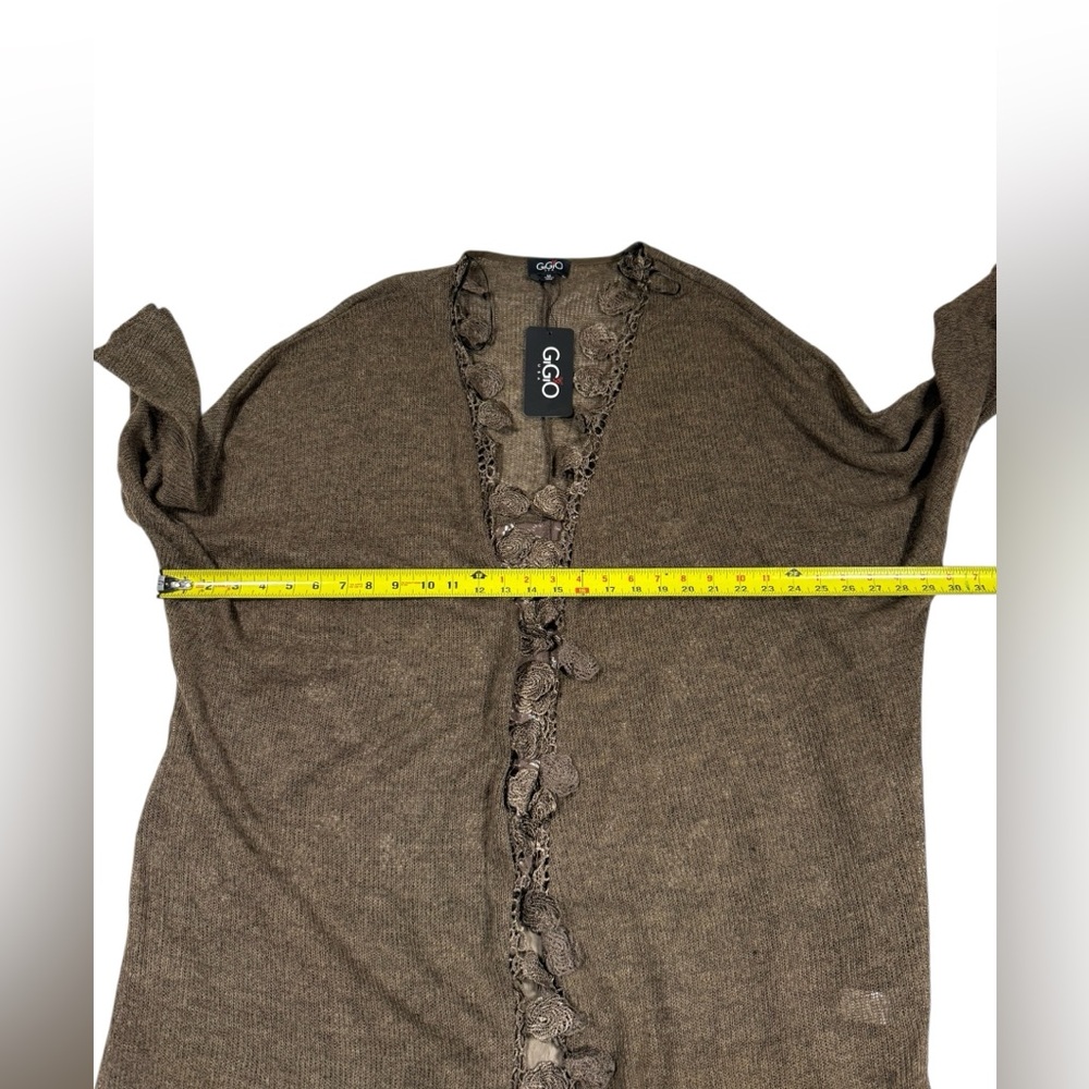 Gigio USA Women’s Medium Open Front Duster Cardigan Boho Crochet Lace Brown NWT - Picture 4 of 10